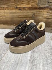 BY O LA LA...! SNEAKERSY Z FUTERKIEM CZEKOLADA/BEŻ