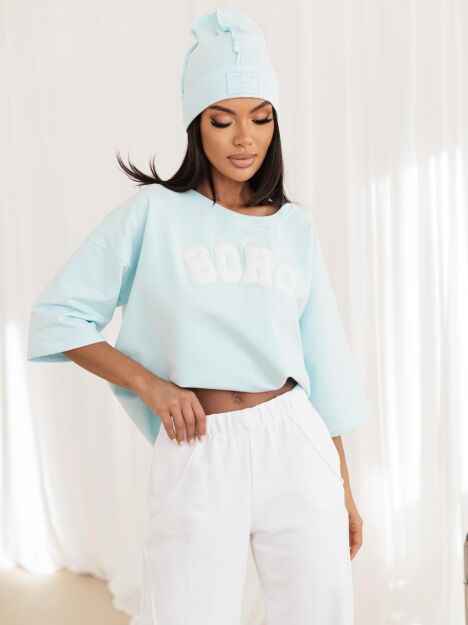 BY O LA LA! BLUZKA T-SHIRT SOHO BŁĘKIT/MIĘTA