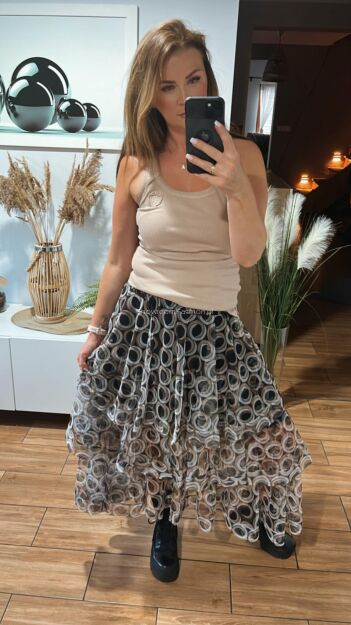 BY O LA LA! SPÓDNICA MAXI KOŁA BEŻ/ECRU/CZARNA