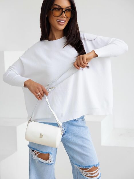 BY O LA LA...! SWETER NIETOPERZ V-NECK NAOMI BIAŁY (OFF WHITE)