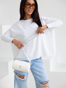 BY O LA LA...! SWETER NIETOPERZ V-NECK NAOMI BIAŁY (OFF WHITE)