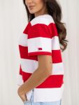BY O LA LA! BLUZKA T-SHIRT V-NECK W GRUBE PASY BIEL/RED KISS (CZERWIEŃ) - 2
