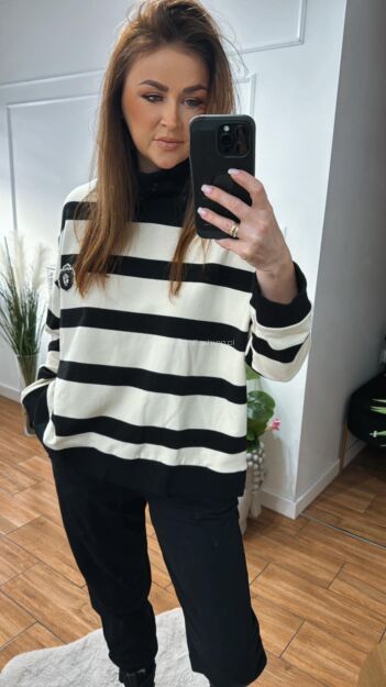 BY O LA LA...! DRESOWA BLUZA W PASY ŚMIETANA/CZERŃ