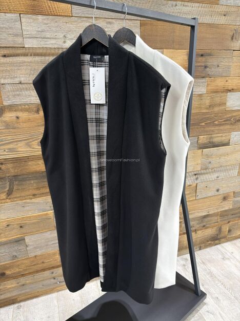 BY O LA LA...! DŁUGA KAMIZELA FLAUSZOWA OFF WHITE