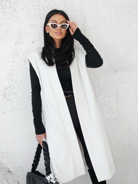 BY O LA LA...! DŁUGA KAMIZELA FLAUSZOWA OFF WHITE
