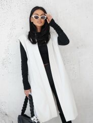 BY O LA LA...! DŁUGA KAMIZELA FLAUSZOWA OFF WHITE