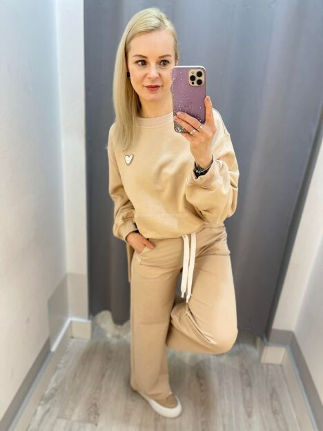 BY O LA LA! DRESOWA BLUZA Z SERCEM BEŻ