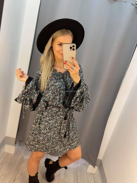 BY O LA LA! SUKIENKA BOHO W KWIATY MORSKA