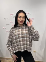 SEMPRE KRÓTKA KOSZULA W KRATĘ BRĄZ/SZAROŚĆ/ŚMIETANA