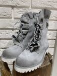 BY O LA LA BUTY BOTKI SKÓRZANE Z FALBANĄ SZARE - 5