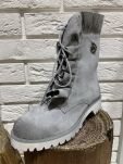 BY O LA LA BUTY BOTKI SKÓRZANE Z FALBANĄ SZARE - 2