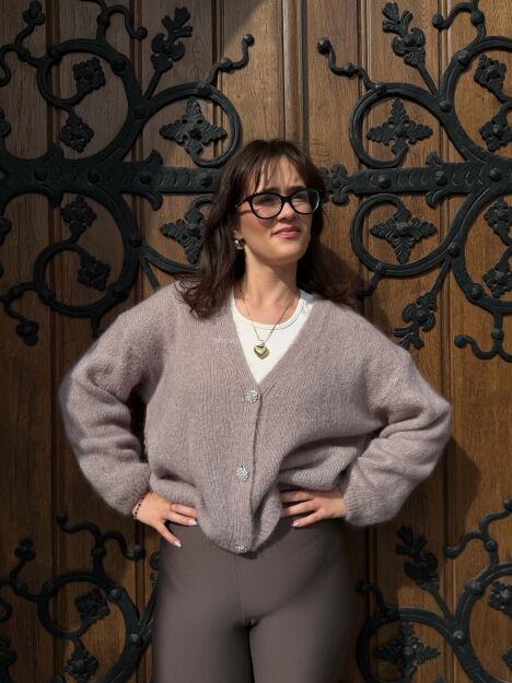 SWETER KARDIGAN OZDOBNE GUZIKI DAISY CHŁODNY BEŻ