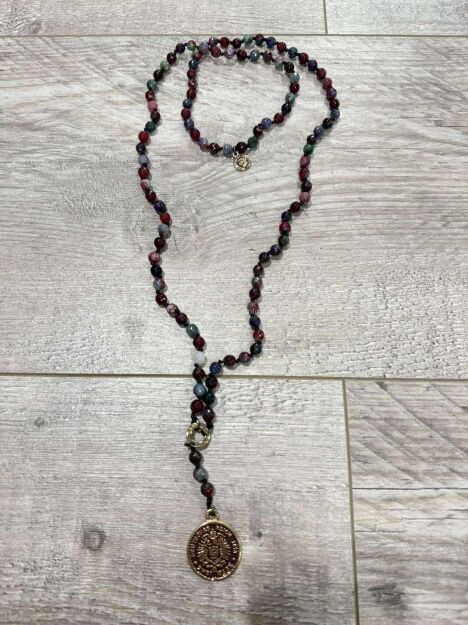 BY O LA LA ! WISIOR NASZYJNIK RÓŻANIEC Z MONETAMI BORDO/MULTICOLOR