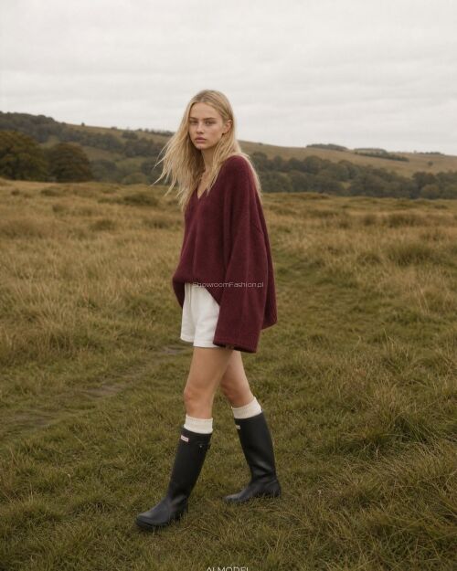 YARN OVERSIZOWY SWETER PREMIUM SANDY BORDO