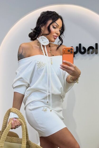 LADY DRAMA DZIANINOWY CHOKER RÓŻA ŚMIETANA