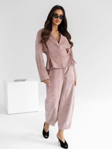 BY O LA LA! SZTRUKSOWE SPODNIE BALLOON RÓŻ