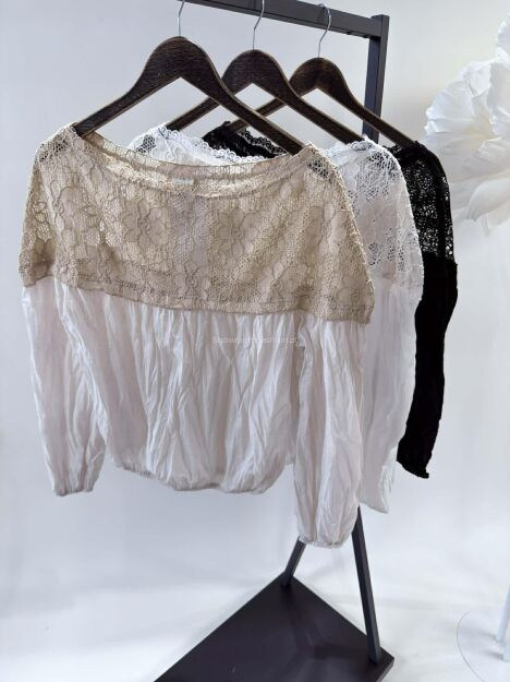 BY O LA LA...! BLUZKA/TUNIKA Z OZDOBNĄ KORONKĄ BIAŁA