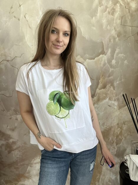 BY O LA LA! BLUZKA T-SHIRT FRUIT BIEL/LIMONKA