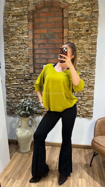 SWETER OVERSIZE KRÓTKIE RĘKAWY DOLCE GROSZEK