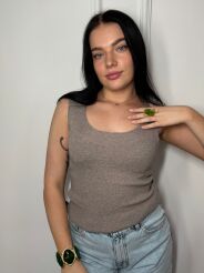 MINOUU BLUZKA TOP PRĄŻEK V-NECK TAUPE