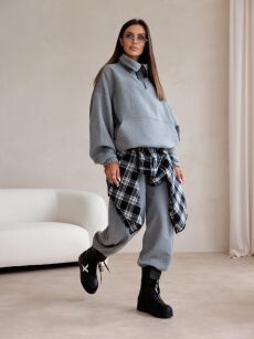 BY O LA LA ! SPODNIE DRESOWE Z GUZIKAMI SZARE (SMOKE GREY)