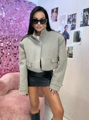 LA MILLA KURTKA BOMBER Z PAGONAMI OCIEPLANA BEŻ/SZAROŚĆ