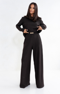 SEMPRE KOMPLET PRĄŻKOWANY BLUZKA + SPODNIE TULUM CZEKOLADA