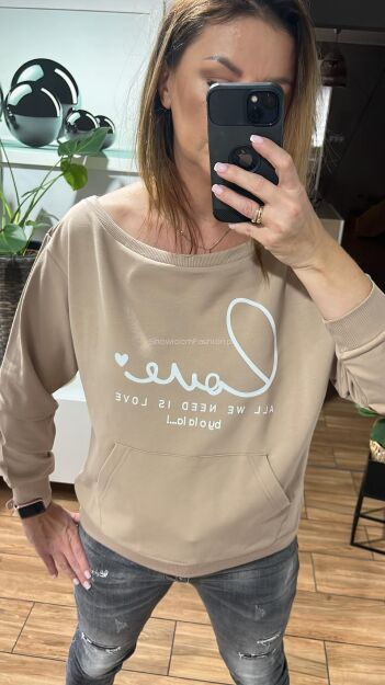 BY O LA LA! DRESOWA BLUZA LOVE BEŻ