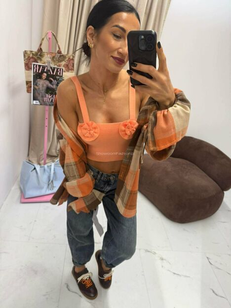 LA MILLA DZIANINOWY TOP Z KWIATAMI POMARAŃCZOWY