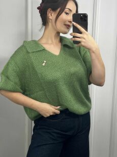 MINOUU SWETER POLO KID MOHER ZIELEŃ TRAWY