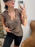 BLUZKA SATYNOWA Z KORONKĄ LUCIA BRĄZ - 6