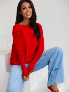 BY O LA LA...! SWETER NIETOPERZ V-NECK NAOMI RED KISS (CZERWONY)