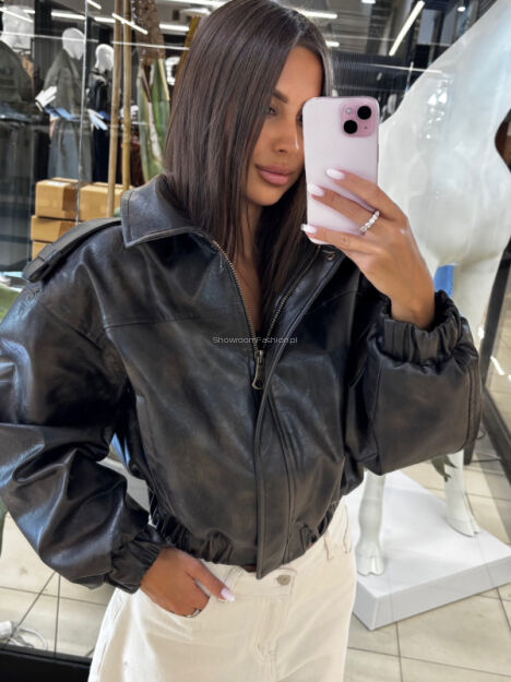 EMO KURTKA ECO SKÓRA VINTAGE MAT CZERŃ/BRĄZ