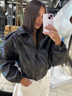 EMO KURTKA ECO SKÓRA VINTAGE MAT CZERŃ/BRĄZ