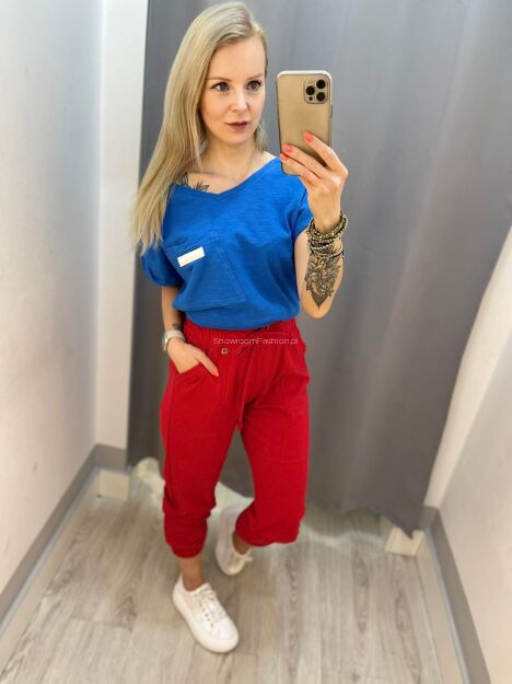 BY O LA LA ! CIENKIE SPODNIE DRESOWE Z PRZESZYCIEM CZERWONE