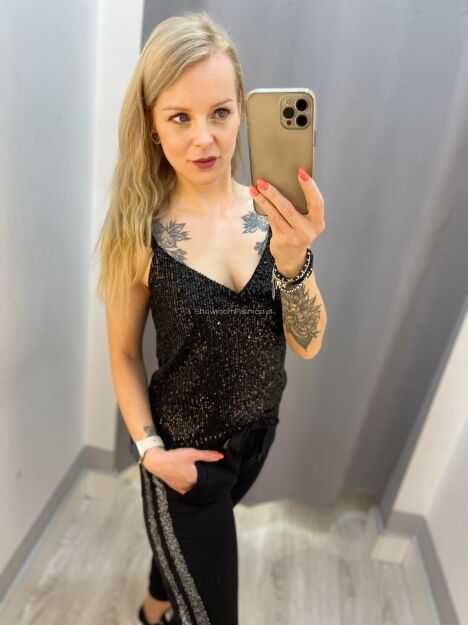 BY O LA LA...! BLUZKA TOP CEKINY CZARNA
