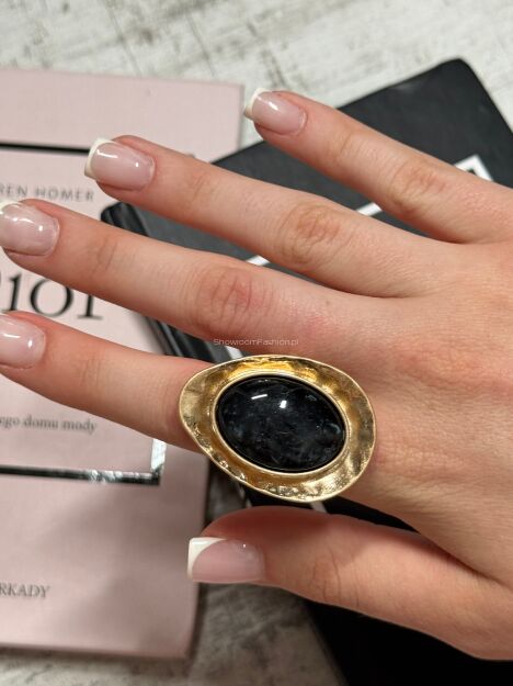 PIERŚCIONEK Z KAMIENIEM SPARKLING EYE CZERŃ/ZŁOTO