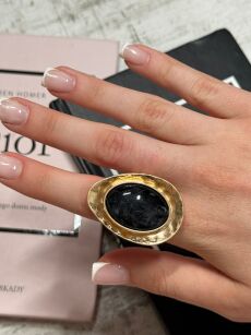 PIERŚCIONEK Z KAMIENIEM SPARKLING EYE CZERŃ/ZŁOTO