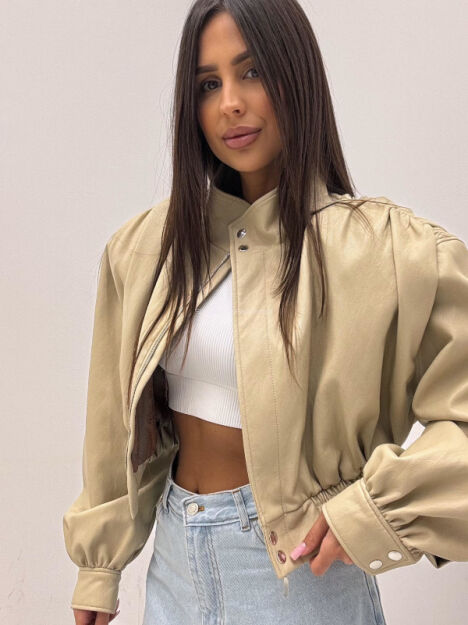 EMO KURTKA BOMBER ECO SKÓRA CIEPŁY BEŻ