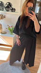 BY O LA LA...! DRES KOMPLET WIDE LEG CZARNY