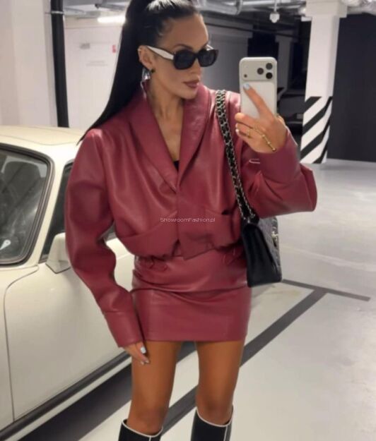 LA MILLA SPÓDNICA MINI Z ECO SKÓRY CZTERY KLAMRY BORDO/CZERWIEŃ