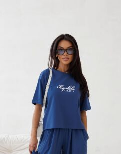 BY O LA LA! PUDEŁKOWY T-SHIRT EST.2015 DENIM (GRANAT)