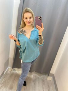 BY O LA LA...! BLUZKA BASIC V-NECK AQUA