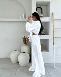 LA MILLA KOMPLET BLUZKA WIĄZANA + SPODNIE WIDE LEG RÓŻE BIAŁY - 6