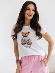 BY O LA LA! BLUZKA T-SHIRT MIŚ LOL OFF WHITE/RÓŻ