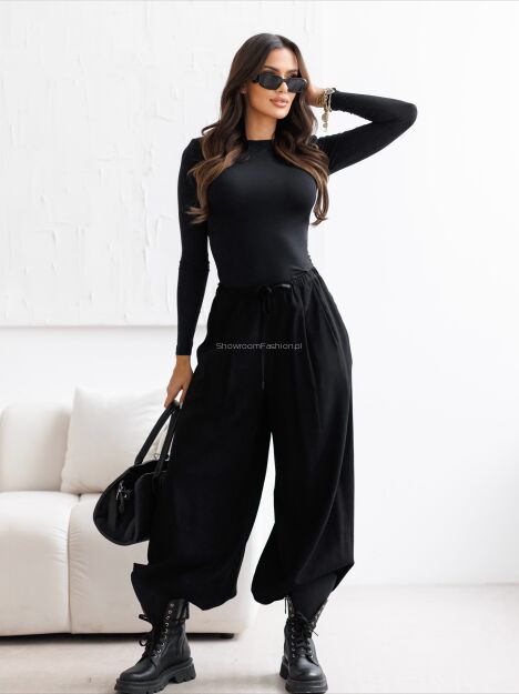 BY O LA LA...! LUŹNE SPODNIE TYPU BAGGY CZARNE