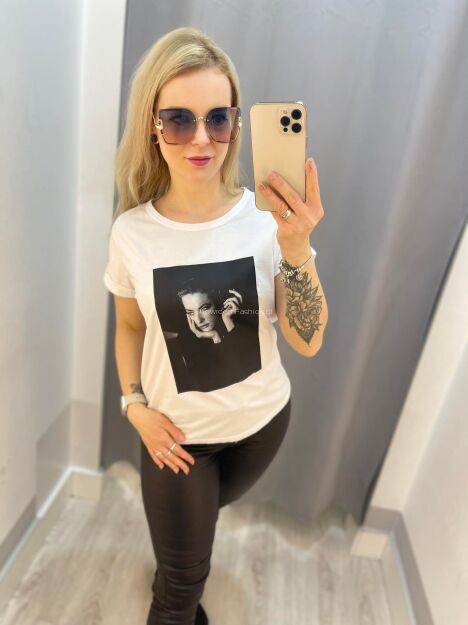 BY O LA LA! BLUZKA T-SHIRT FOTO BIAŁA I