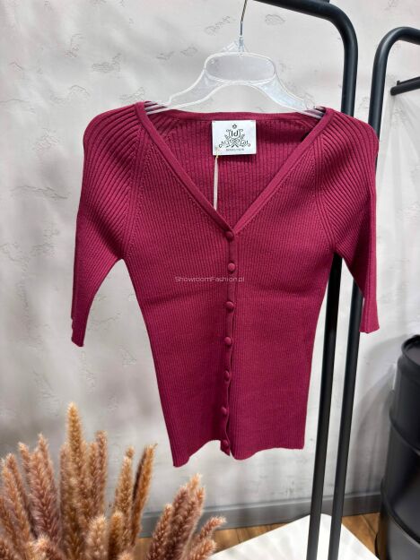 ROYAL CLUB SWETER KARDIGAN Z KRÓTKIM RĘKAWEM BLACK CHERRY (WINO)