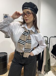 MIHO'S KOSZULA ZE SWETREM BIAŁA/BEŻ