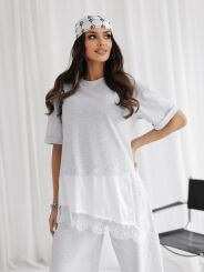 BY O LA LA! BLUZKA T-SHIRT Z KORONKĄ LACY SZARA